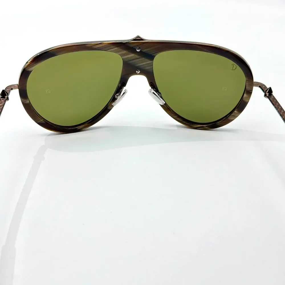 Louboutin Sunglasses Greggo LB0004 62N Brown Horn Aviator Frame Green Lens 61mm